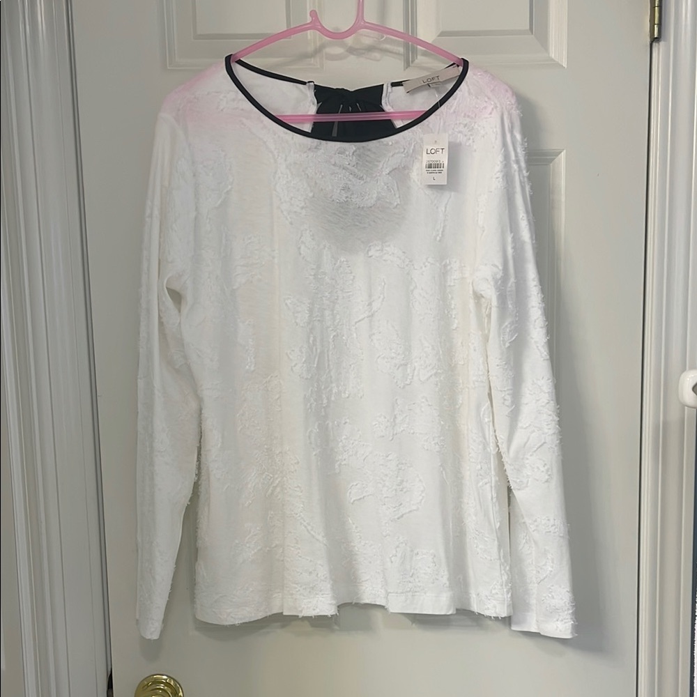 LOFT White Lace Long Sleeve Top